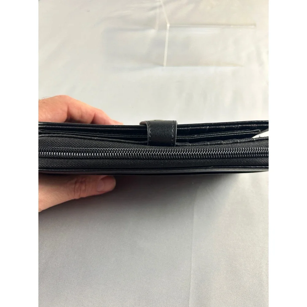 Mundi Black Pebbled Faux Leather‎ Zip Around Wallet Organizer Snap Closure